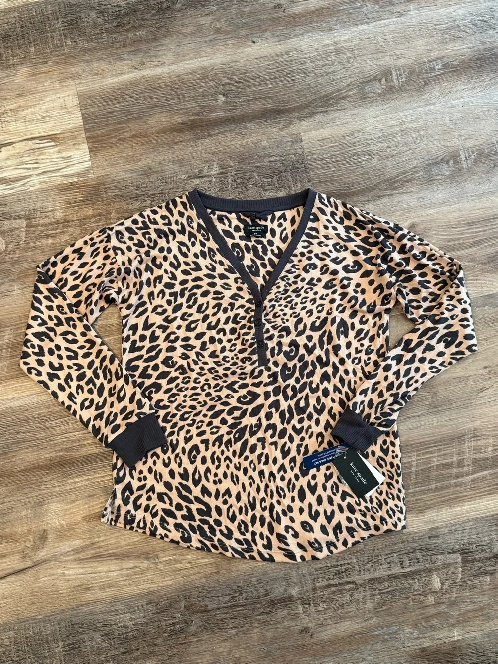 NWT Kate Spade Leopard Print Two-Piece Jogger Pajama Set - Tan and Black Small